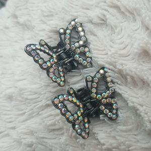2 Butterfly hair clips.  Rhinestones